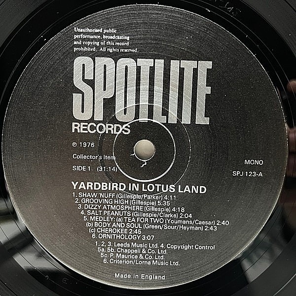 CHARLIE PARKER / Yardbird In Lotus Land (LP) / Spotlite