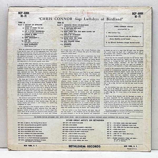 CHRIS CONNOR / Lullabys Of Birdland (LP) / Bethlehem