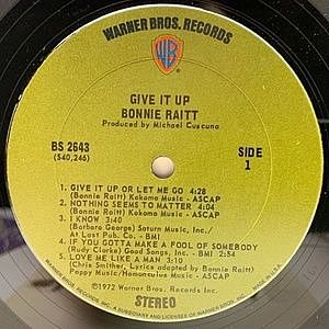 ギヴ・イット・アップ ボニー・レイット　国内盤 BONNIE RAITT / Give It Up (LP) / Warner Bros. | WAXPEND RECORDS