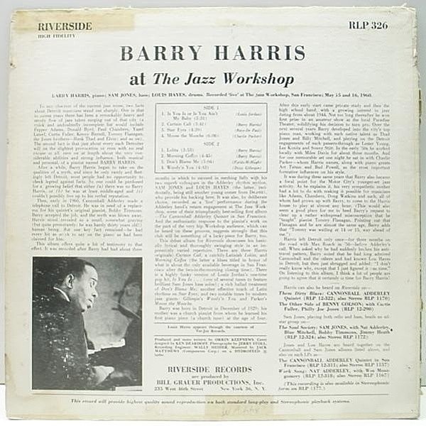 BARRY HARRIS At The Jazz Workshop (LP) Riverside WAXPEND RECORDS