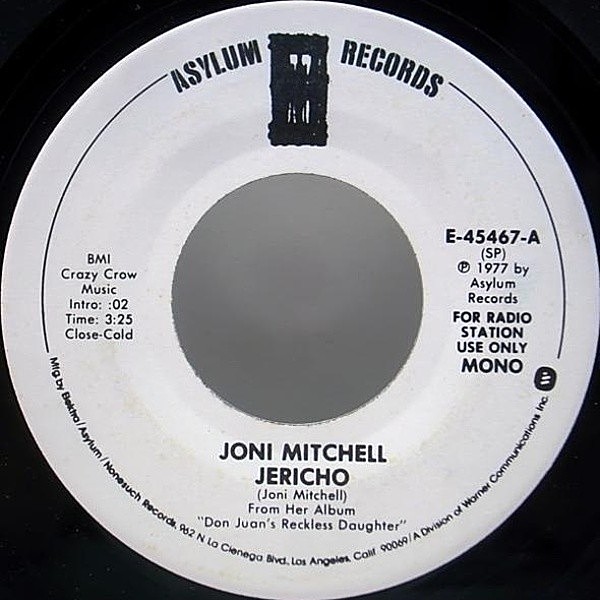 レコードメイン画像：レア 7オンリー MONO mix. オリジナル JONI MITCHELL Jericho ('77 Elektra) モノラル 45RPM. 美盤!!
