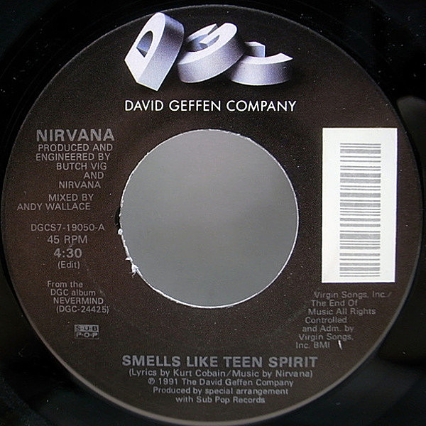 レコードメイン画像：美盤!! レア・7インチ 米オリジナル NIRVANA Smells Like Teen Spirit ('91 DGC) ニルヴァーナ 45RPM. US ORIGINAL