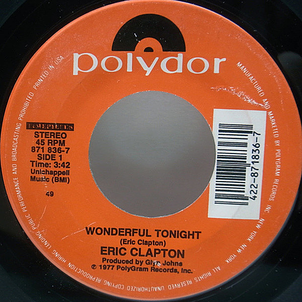 レコードメイン画像：名曲 US 米 7インチ ERIC CLAPTON Wonderful Tonight／Promises (Polydor) エリック・クラプトン 45RPM.