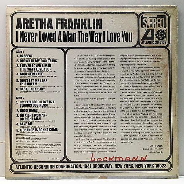 ARETHA FRANKLIN / I Never Loved A Man The Way I Love You (LP