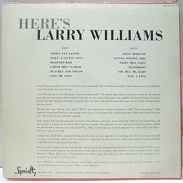 LARRY WILLIAMS / Here's Larry Williams (LP) / Specialty
