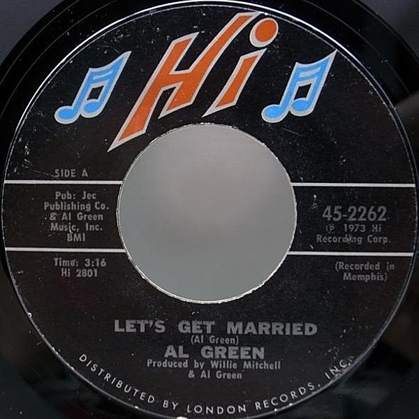 レコードメイン画像：美盤 7インチ USオリジナル AL GREEN Let's Get Married / So Good To Be Here ('73 Hi) サザン・ソウル