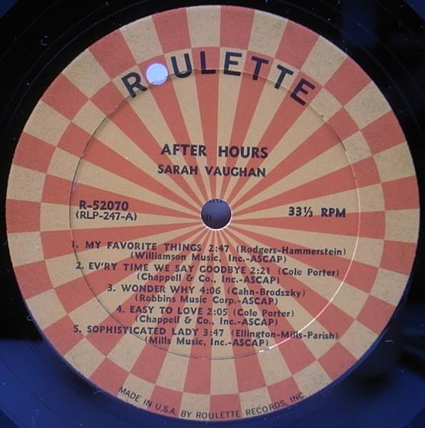SARAH VAUGHAN / After Hours (LP) / Roulette | WAXPEND RECORDS