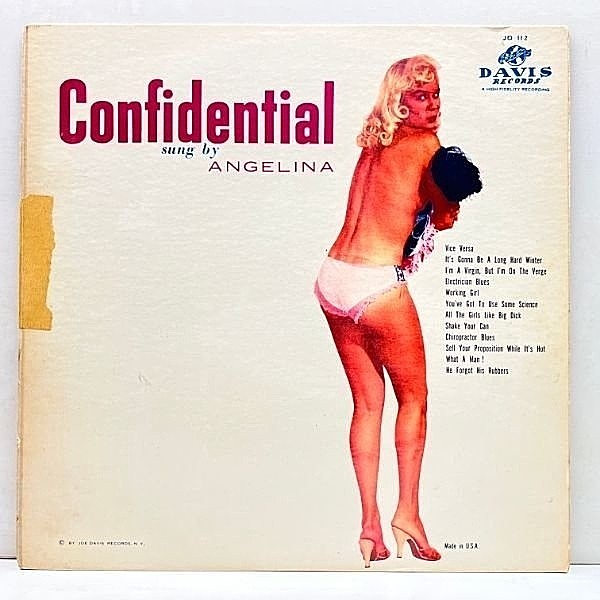 レコードメイン画像：【ピアノ伴奏で歌うアンジェリーナ嬢】USオリジナル MONO 深溝 ANGELINA Confidential ('57 Davis) セクシー ヌード 美女ジャケット