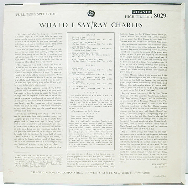 洋楽 RAY CHARLES WHAT'D I SAY ATLANTIC 8029 洋楽 RAY CHARLES WHAT'D I SAY ATLANTIC 8029 Ray Charles – What'd I
