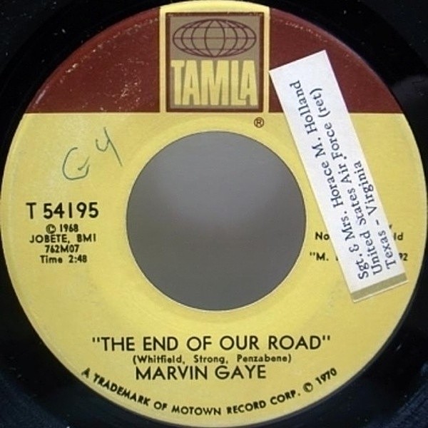 レコードメイン画像：良好!! 7'' USオリジナル MARVIN GAYE The End Of Our Road / Me And My Lonely Room ('70 Tamla) キャリア初期の傑作 ノーザン・ソウル