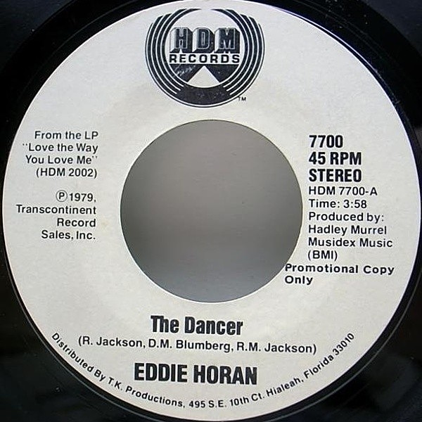 レコードメイン画像：7インチ プロモ USオリジナル EDDIE HORAN The Dancer ('79 HDM) WHITE PROMO エディー・ホラン 試聴 45 RPM. 