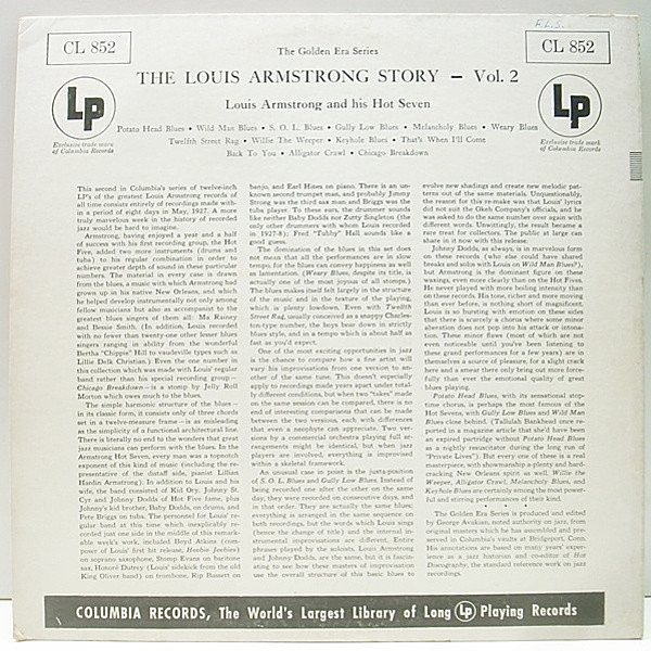 その他 LP Louis Armstrong Story Volume2 CL852 COLUMBIA US Vinyl /00260 LP Louis Armstrong Story Volume2 CL852 COLUMBIA US Vinyl
