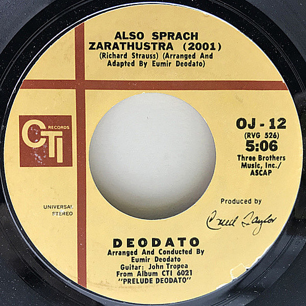 レコードメイン画像：美盤!! 7インチ USオリジナル VANGELDER刻印 DEODATO Also Sprach Zarathustra / Spirit Of Summer ('73 CTI)『2001年宇宙の旅』SAMPLING