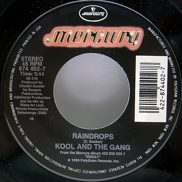 レコードメイン画像：7 オリジナル KOOL & THE GANG Raindrops / Amor Amore ('89 Mercury) 甘美 NEW JACK SWING!!