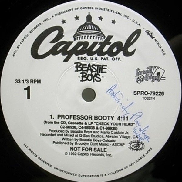 レコードメイン画像：US PROMO 12 / BEASTIE BOYS Professor Booty / CHECK YOUR HEAD