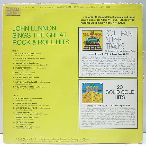 JOHN LENNON / Roots : Sings The Great Rock & Roll Hits (LP