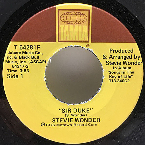 レコードメイン画像：良好!! USオリジナル 7インチ STEVIE WONDER Sir Duke / He's Misstra Know-It-All ('76 Tamla) スティーヴィー・ワンダー 名曲 45RPM.