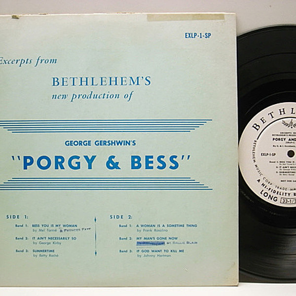 レコードメイン画像：白プロモ 10 オリジナル BETHLEHEM Excerpts From Bethlehem's New Production of George Gershwin's Porgy & Bess / JOHNNY HARTMAN 他　