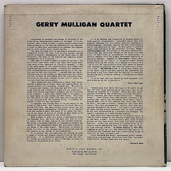 GERRY MULLIGAN / Gerry Mulligan Quartet (10) / Pacific Jazz
