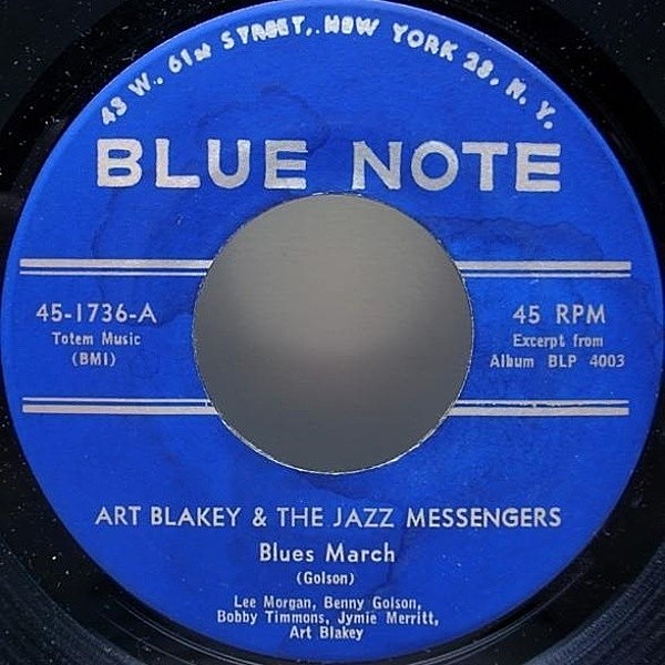 レコードメイン画像：7インチ USオリジナル ART BLAKEY & THE JAZZ MESSENGERS Blues March / Along Came Betty ('58 Blue Note) RVG 45RPM.