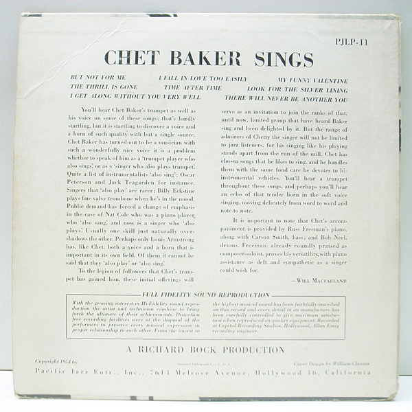 CHET BAKER / Chet Baker Sings (10) / Pacific Jazz | WAXPEND