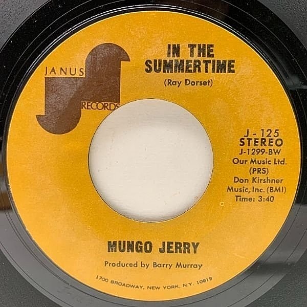 レコードメイン画像：【KEN BOOTHもカヴァーしたスマッシュヒット】美盤!! 7インチ USオリジナル MUNGO JERRY In The Summertime ('70 Janus) 45RPM