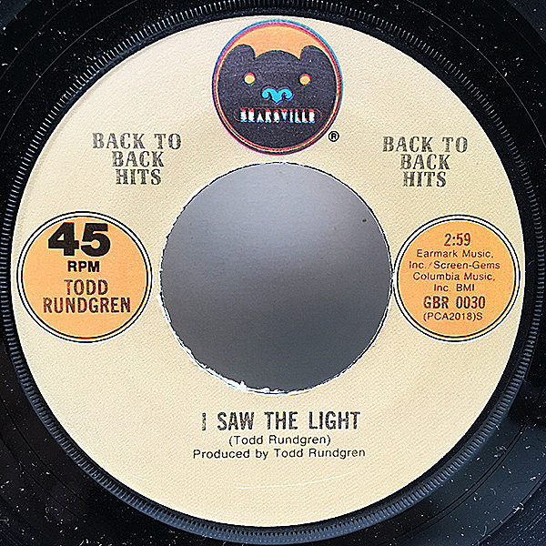 レコードメイン画像：美盤!! US 7インチ TODD RUNDGREN I Saw The Light / We Gotta Get You A Woman (Bearsville) 米シングル 45RPM トッド・ラングレン 代表曲
