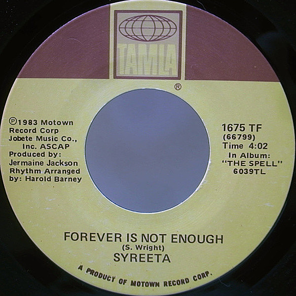 レコードメイン画像：美盤!! 7インチ SYREETA Forever Is Not Enough / She's Leaving Home ('83 Tamla) シリータ