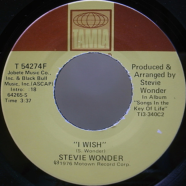 レコードメイン画像：美盤 7 オリジナル STEVIE WONDER I Wish / You And I ('76 Tamla) WILL SMITH／Wild Wild West ネタ FUNKY SOUL 45RPM.