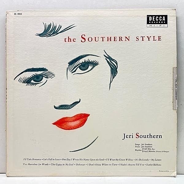 レコードメイン画像：美再生!! MONO 初版 黒銀スモール 深溝 USオリジナル JERI SOUTHERN The Southern Style ('55 Decca) ジェリ・サザーン 弾き語り＆トリオ
