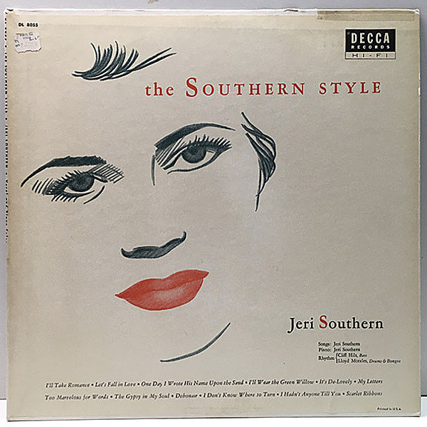 レコードメイン画像：美盤!! 初版 Flat, MONO 黒銀スモール US 完全オリジナル JERI SOUTHERN The Southern Style ('55 Decca) ジェリの弾き語り＆トリオ