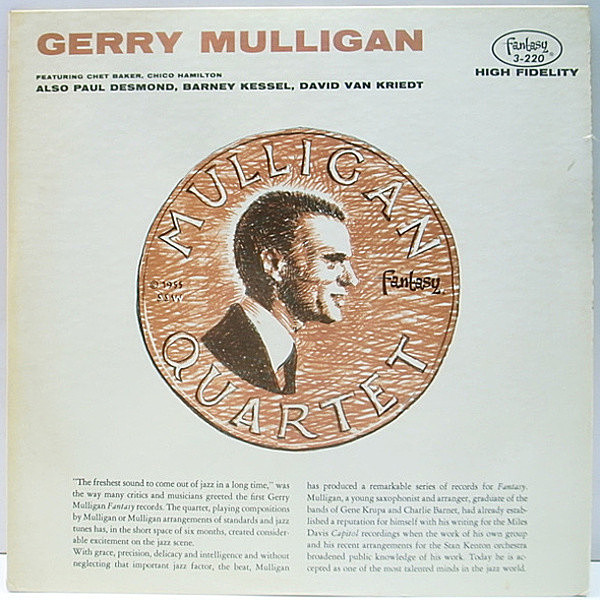 レコードメイン画像：美品 235g 重量 FLAT 深溝 GERRY MULLIGAN, CHET BAKER QUARTET / PAUL DESMOND QUINTET ('56 Fantasy) 名演 2セッション！