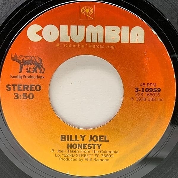 レコードメイン画像：美盤!音抜群! 7インチ USオリジナル BILLY JOEL Honesty／The Mexican Connection ('78 Columbia) 45RPM. ビリー・ジョエル／オネスティ