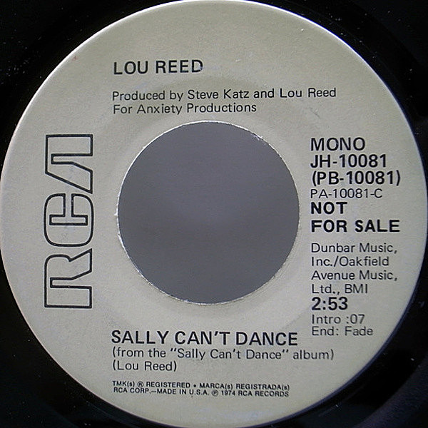 レコードメイン画像：美盤 プロモ・オンリー MONO 7 オリジナル LOU REED Sally Can't Dance ('74 A&M) モノラル 45RPM.