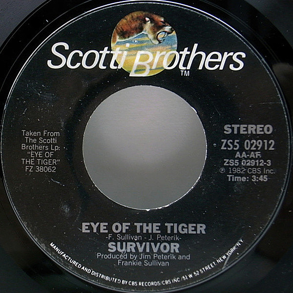 レコードメイン画像：7 オリジナル SURVIVOR Eye Of The Tiger「ロッキー3」主題歌 ('82 Scotti Bros.) サバイバー 最優秀ブリティッシュ・シングル賞