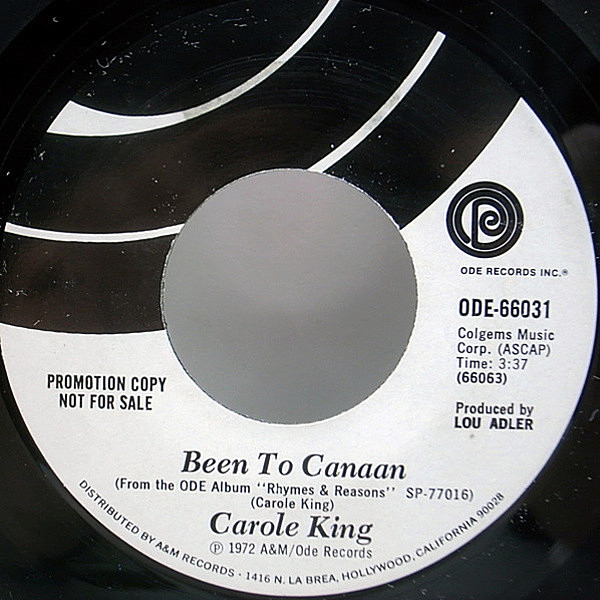 レコードメイン画像：レア・プロモ・シングル USオリジナル CAROLE KING Been To Canaan / Bitter With The Sweet ('72 Ode) PROMO 7インチ EP 45RPM.