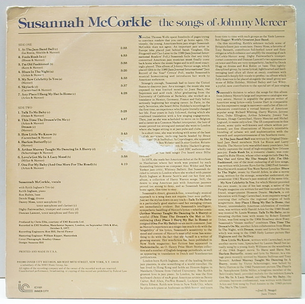 SUSANNAH McCORKLE / The Songs Of Johnny Mercer (LP) / Inner