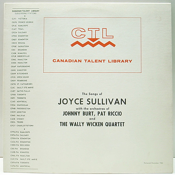 レコードメイン画像：レア・女性ヴォーカル！深溝 オリジナル JOYCE SULLIVAN Canadian Talent Library : The Songs Of ～ ('65 CTL) マイナー盤