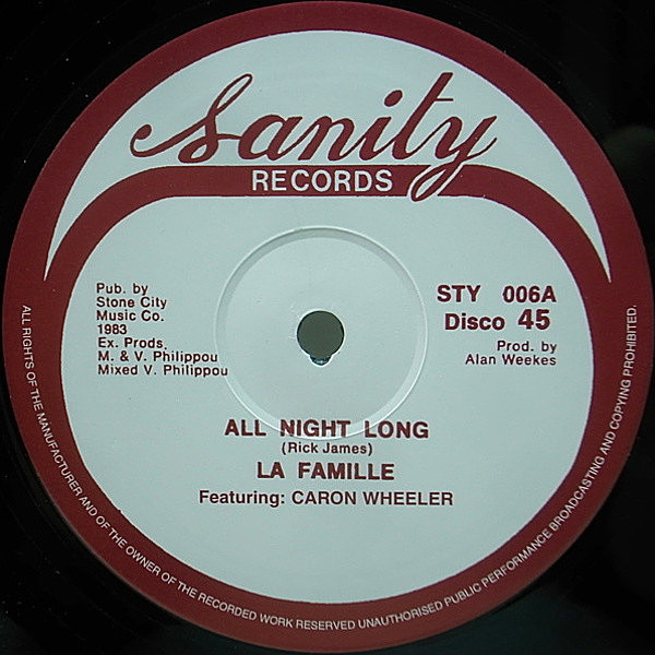 レコードメイン画像：美盤!! LA FAMILLE All Night Long ('83 Sanity) MARY JANE GIRLS カヴァー名曲
