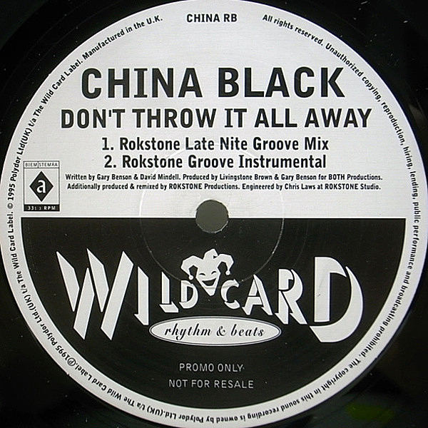 レコードメイン画像：美盤!! プロモ UKオリジナル CHINA BLACK Don't Throw It All Away ('95 Wildcard) GARY BENSON カヴァー／ラヴァーズ・レゲエ
