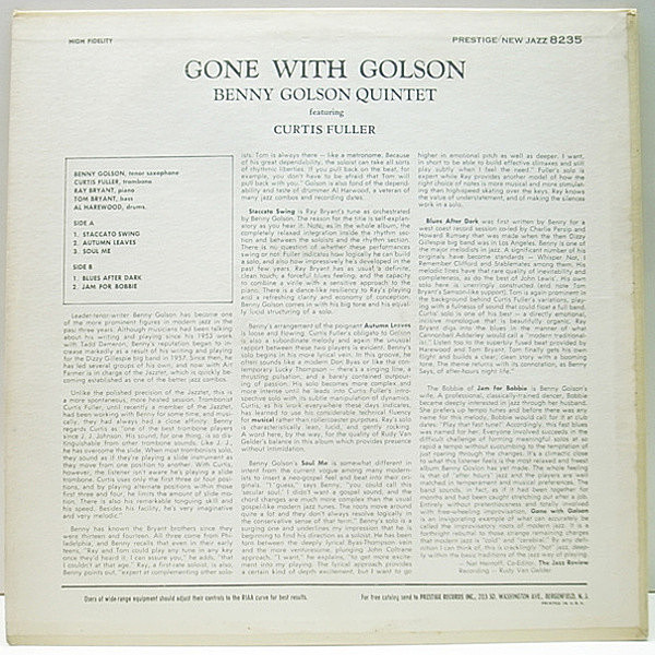 BENNY GOLSON / Gone With Golson (LP) / New Jazz | WAXPEND