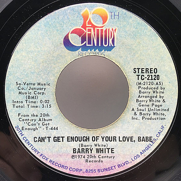 レコードメイン画像：【7''オンリーのインストVer.も収録】USオリジナル BARRY WHITE Can't Get Enough Of Your Love, Babe / Just Not Enough 爽快 70's ソウル