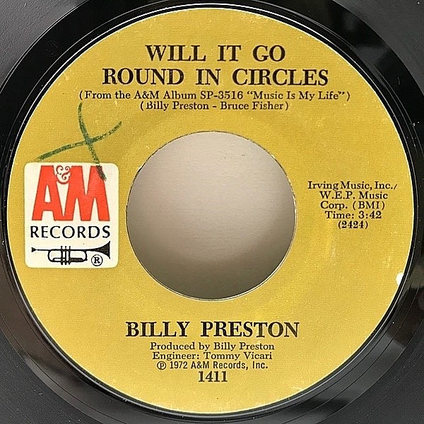 レコードメイン画像：【ビートルス・カヴァー】良盤!! 7インチ USオリジナル BILLY PRESTON Blackbird / Will It Go Round In Circles ('72 A&M) MR刻印 45RPM.