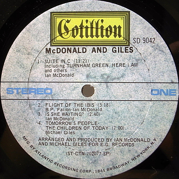 McDONALD AND GILES  LP レコード　日本盤　帯付 McDONALD And GILES / IAN McDONALD / MICHAEL GILES / McDonald