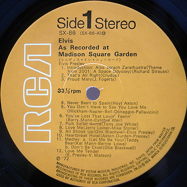 ELVIS PRESLEY / Elvis As Recorded At Madison Square Garden