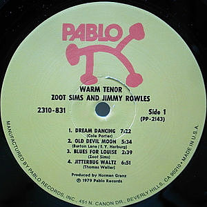 ZOOT SIMS / JIMMY ROWLES / Warm Tenor (LP) / Pablo | WAXPEND