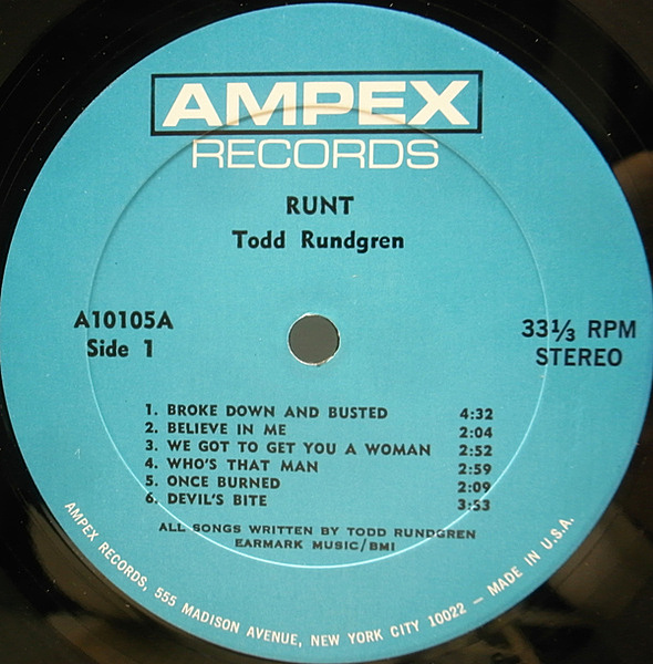 TODD RUNDGREN / Runt (LP) / Ampex | WAXPEND RECORDS
