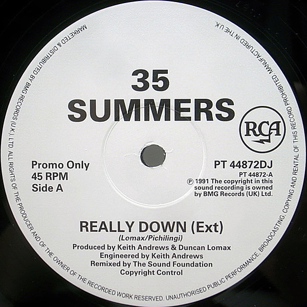 レコードメイン画像：12 プロモ 35 SUMMERS Really Down ('91 RCA)マンチェスター ネオアコ名曲 STONE ROSES、フリッパーズギター 45RPM. 