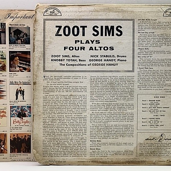 ZOOT SIMS / Zoot Sims Plays 4 Altos (LP) / ABC | WAXPEND RECORDS