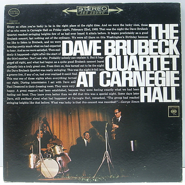 レコードメイン画像：US 完全オリジナル 2Lp 初版 黒文字 2eye DAVE BRUBECK QUARTET At Carnegie Hall ('63 Columbia) カーネギー・ホールでの傑作ライヴ